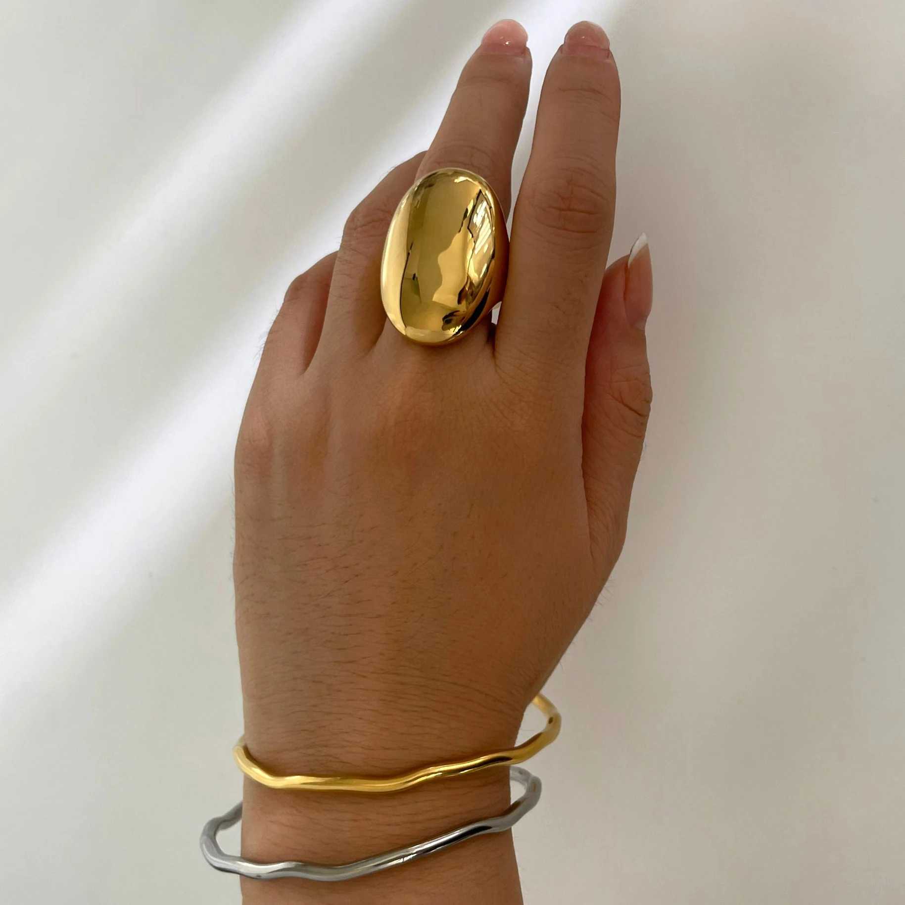 Perisbox high polished stainless steel solid gold-plated block De Fl ring suitable for mens Gothic minimalist jewelry X250220