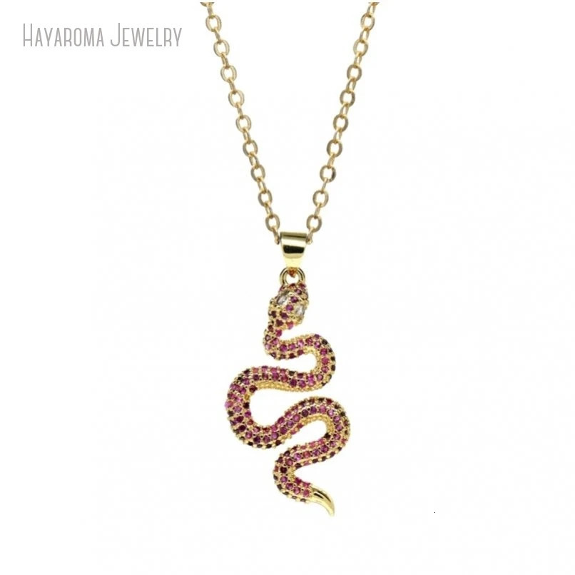 2Pcs Chain Wholesale Animal Snake Invisible Setting Jewelry Gold Color Metal Cubic Zirconia Copper Necklace NM5 250220