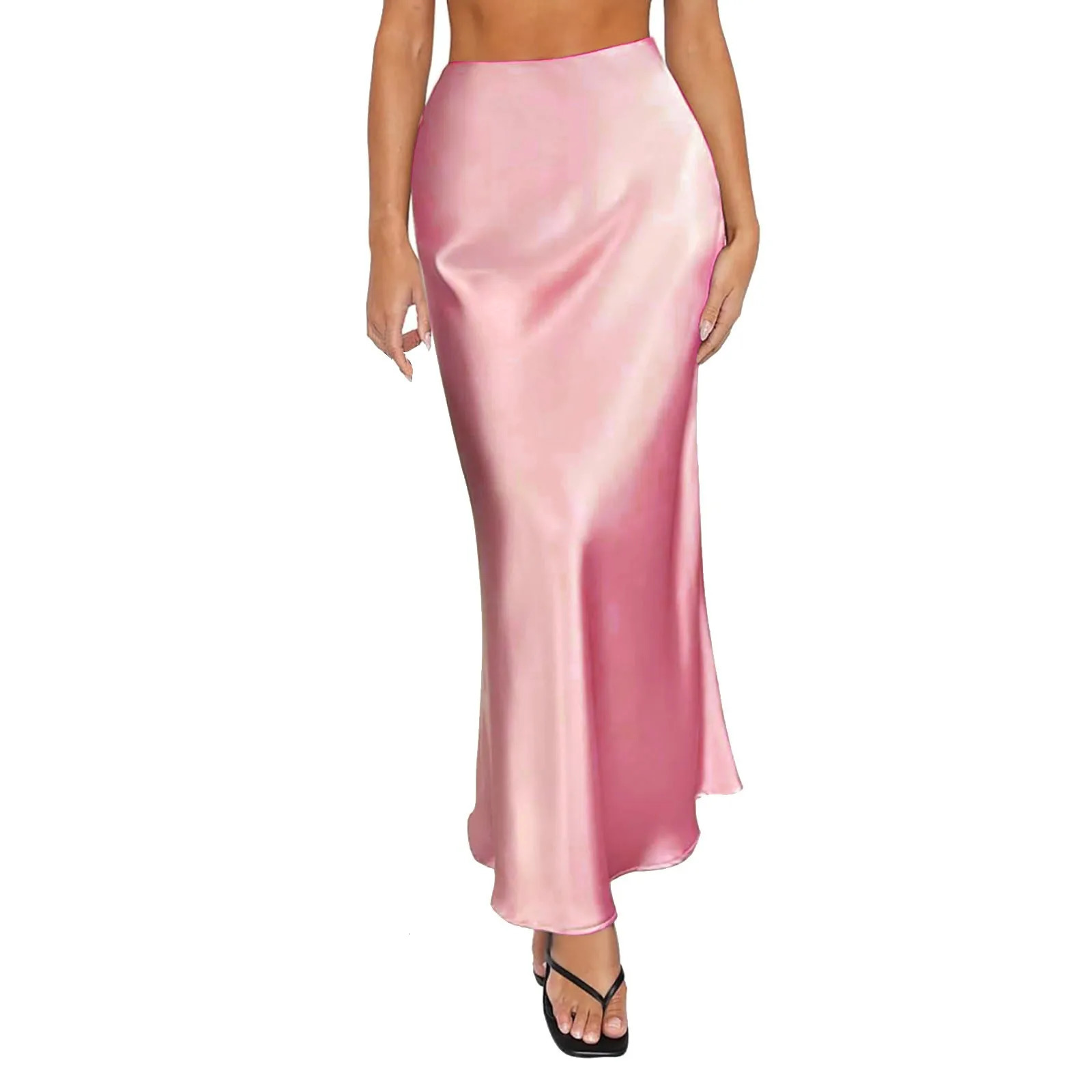Satin Skirt High Waisted Maxi Cocktail Party Wedding A Line Long Skirts For Women Street Lady Elegant Pencil 2024 250220