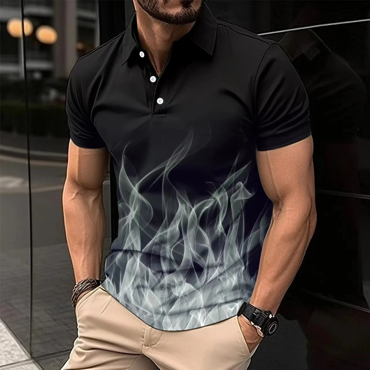 Summer Polo Shirt Solid Color Short Sleeve Polo Shirt Printed Casual Sports Shirt 250220