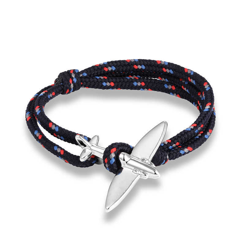 Charm Bracelets New popular jewelry pirate ship anchor style bracelet fashionable silver airplane buckle bracelet hand rope H25220