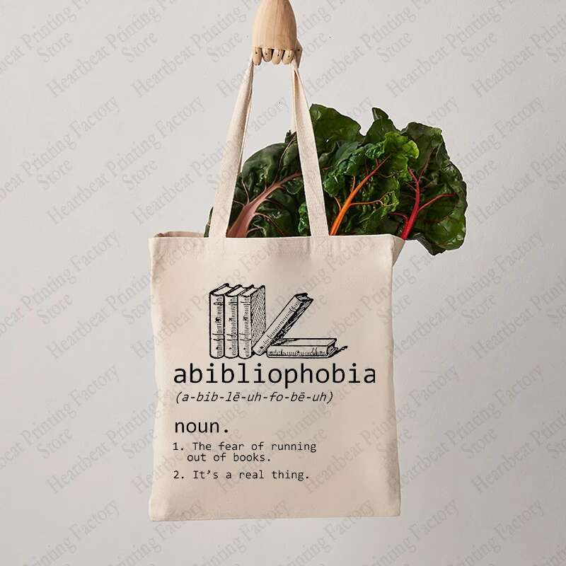 Abibliophobia Pattern Tote Canvas Shoulder Bag for Book Lover Reader Gift Women's Reusable Shopping Bags Bookworm Gifts swissmilitary