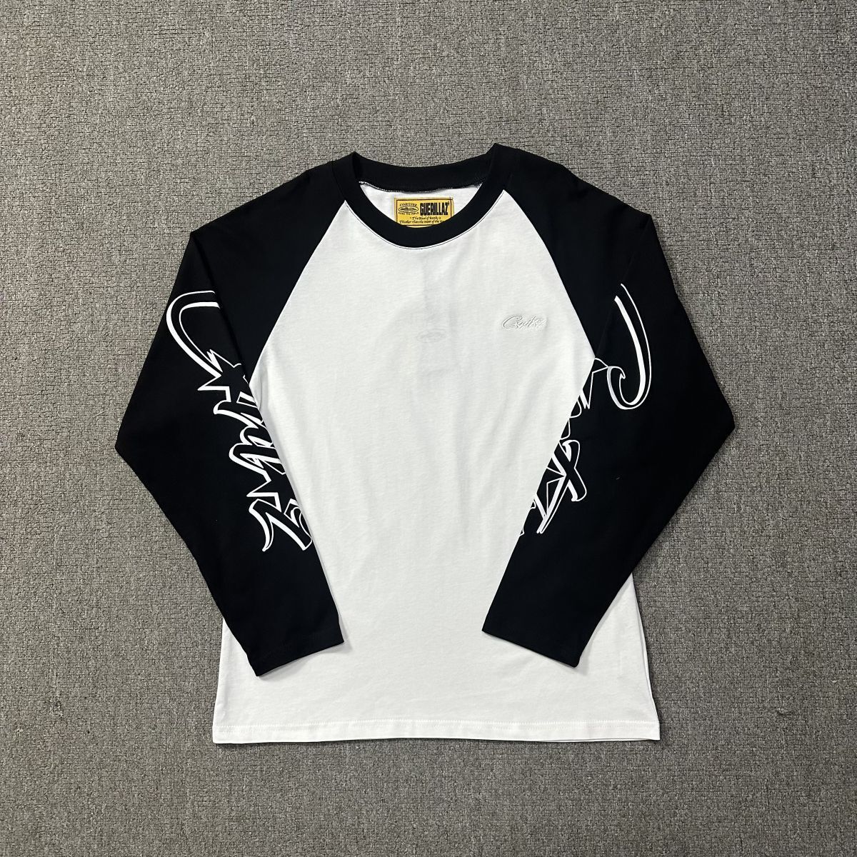Trendy Devil's Island Letter Embroidery Color Blocked Shoulder Long Sleeved T-Shirt For Men And Women, American High Street Base Shirt