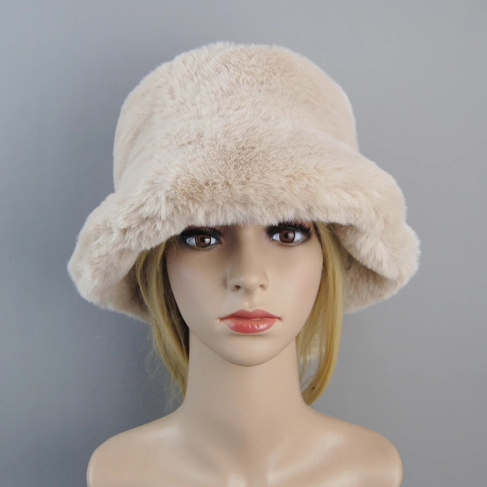 2025 Rabbit Fur Hat Super Soft Womens Winter Cotton Lining Warm Russian Fashion Ski Bean Plush Solid Color 250117