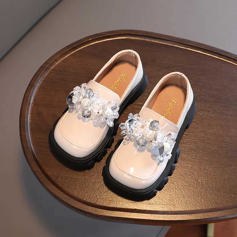 Autumn Girls Loafers Platform Crystal Beading Beautiful Children Leather Shoes Three Colors 23-36 Infant Square Toe Kids Shoes X250220