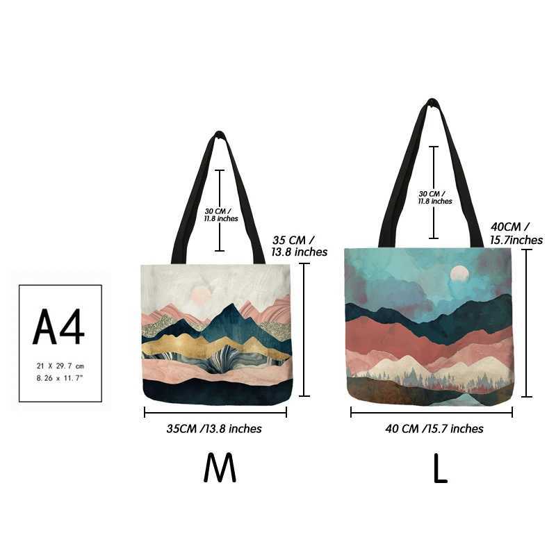 Oil Painting Mountain Forest Printing Causal Tote Bag Shopper Shopping Handbag Women Ladies Leisure Shoulder Bag Beach Outdoor Z250219