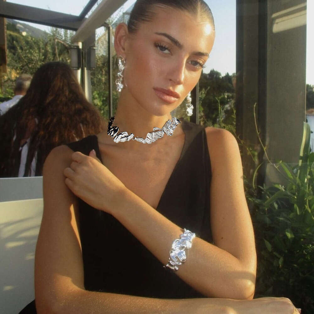 Minor wrinkled liquid metal choker minimalist lava irregular collar jewelry