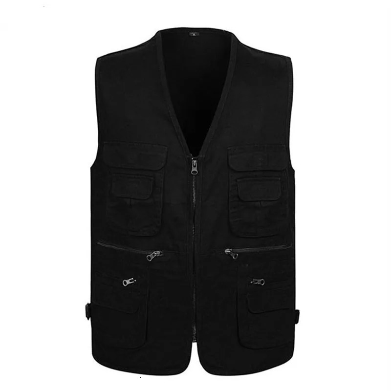 Mens Cargo Vest Winter Thick Fleece Warm Sleeveless Jacket Solid Color Tactical Coat Men Pockets Work Waistcoat 6XL 250219