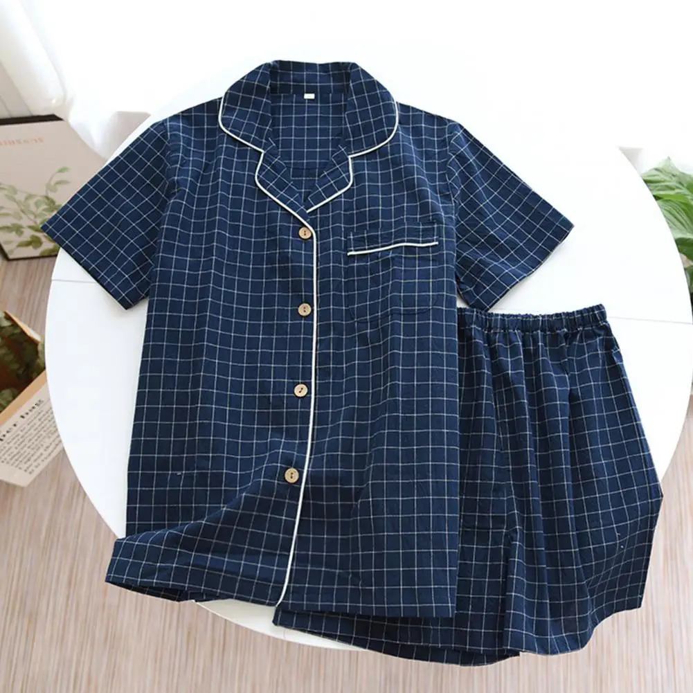 2024 SpringSummer Mens Pajama Short Sleeve Top and Pants Pure Cotton Plain Home Service Set Pantalon Hombre 250220