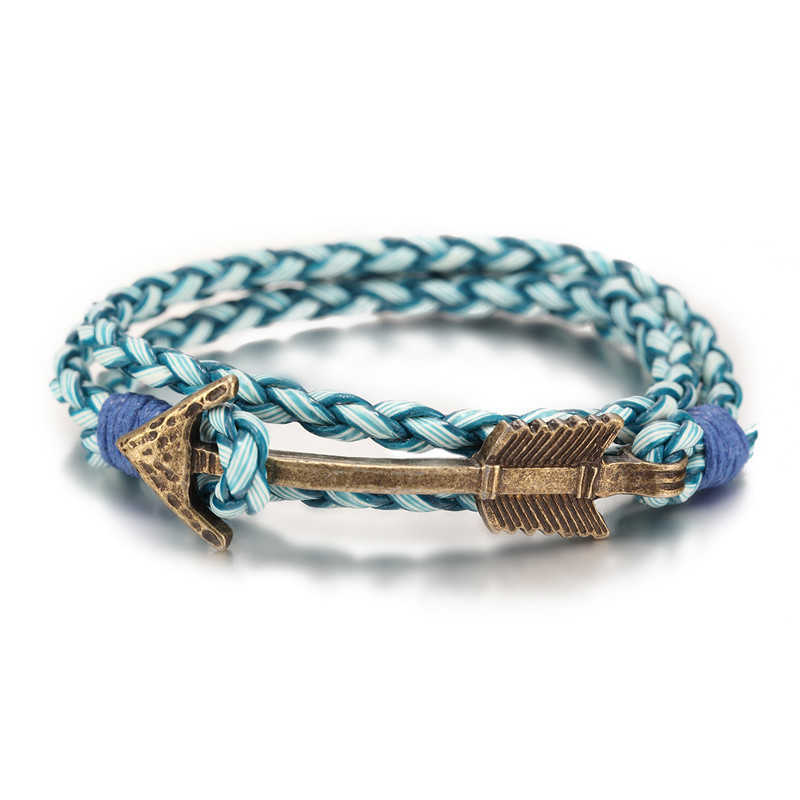Charm Bracelets Hot selling mens multi-layer hand woven bracelet arrow boat anchor bracelet leather bracelet H25220