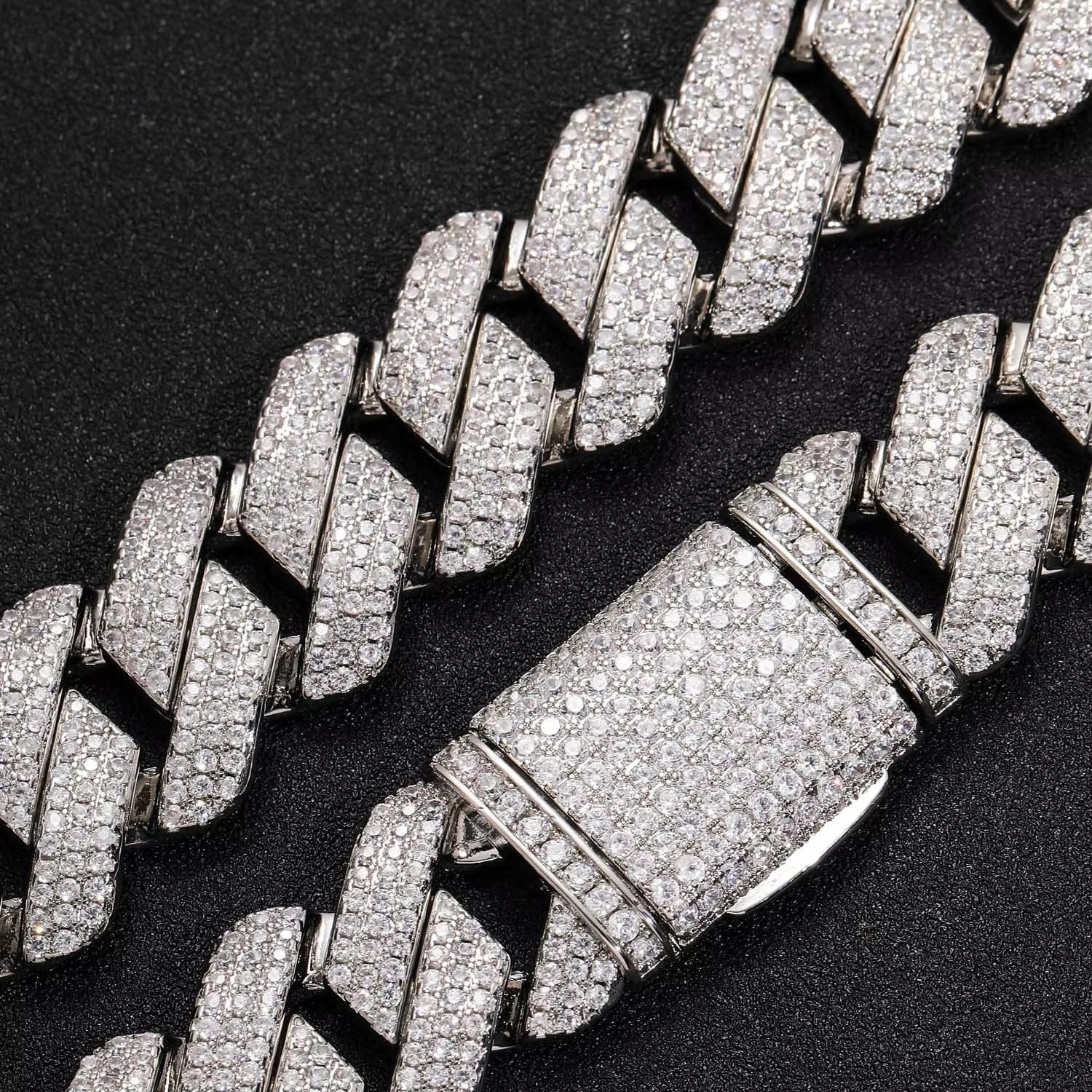 Brass Material 15mm Shiny Dia Fashion Bracelet Moissanite Cuban k Chain Necklace