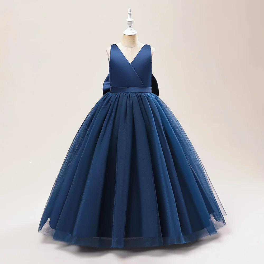 Girl Long White Bridesmaid Dresses For Wedding Prom Gown Big Bow Girls Party Dress Kids First Communiom Formal Evening Vestidos 250220