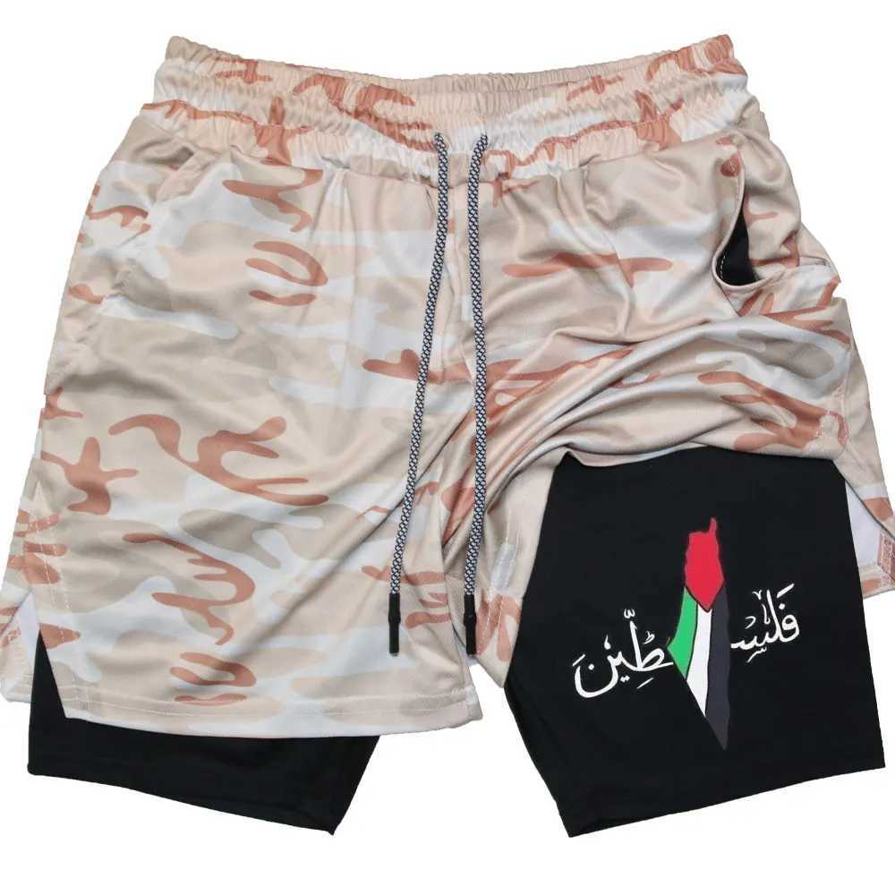 Palestine Performance Short Gym Sports 2 In 1 Shorts Quick Dry Workout Training Fitness Jogging Short Pants Summer Men Shorts X250220