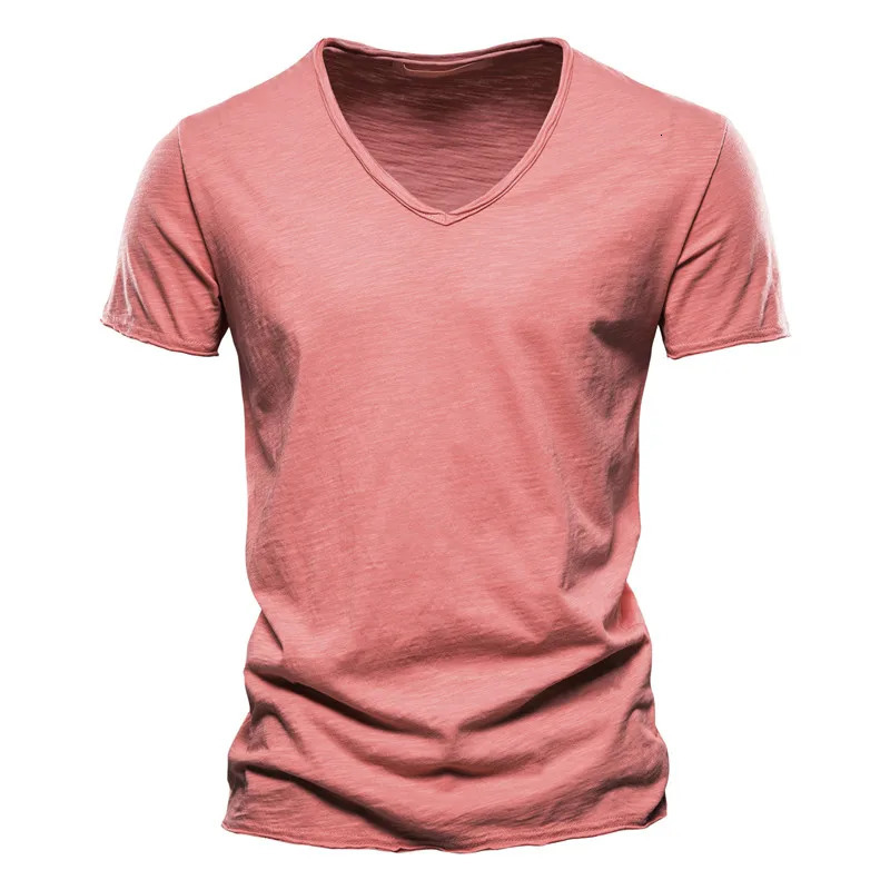 100% Cotton V-neck Mens T-shirt Fitness Sports Slim Fit Soild T-shirts Male Tops Tees Summer Short Sleeve T Shirt For Men 250220