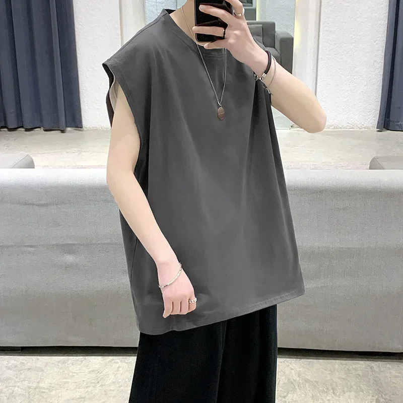 Mens cotton vest casual wear summer mens sleeveless T-shirt oversized white mens clothing 5XL large sports vest 250219