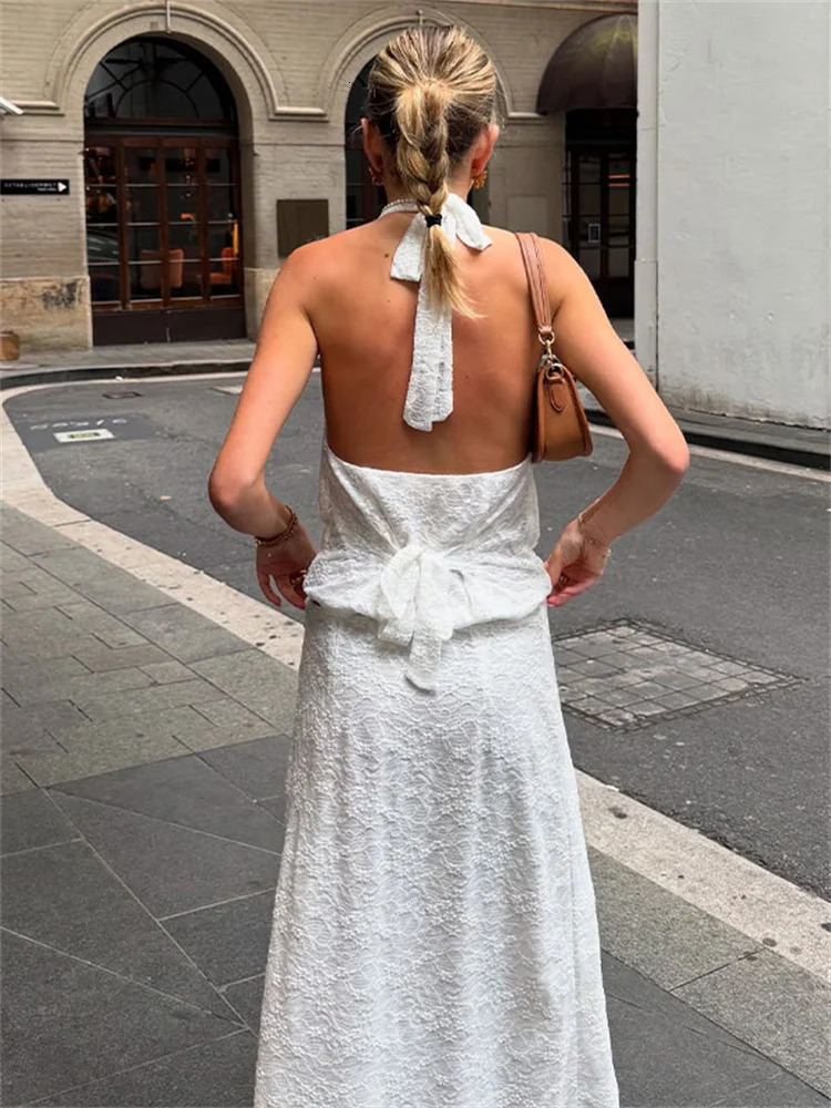 Tossy White Printed 2 Piece-Set Long Skirt Female Lace-Up Backless Sexy Tank Top And High Waist Slim Maxi Skirt Sets Womens 250220