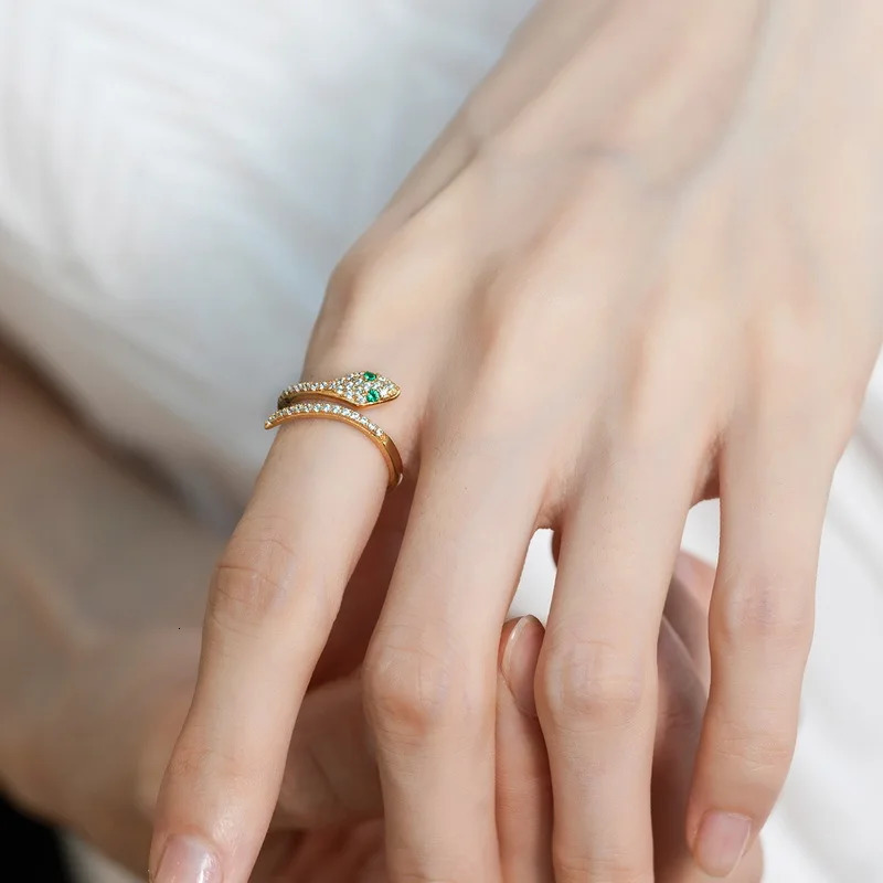 ALLNOEL Real 925 Silver Rings For Women Green Nano Eyes 5A Zircon Charm Snake Animal Party Birthday Gifts Hip Hop Jewelry 250220