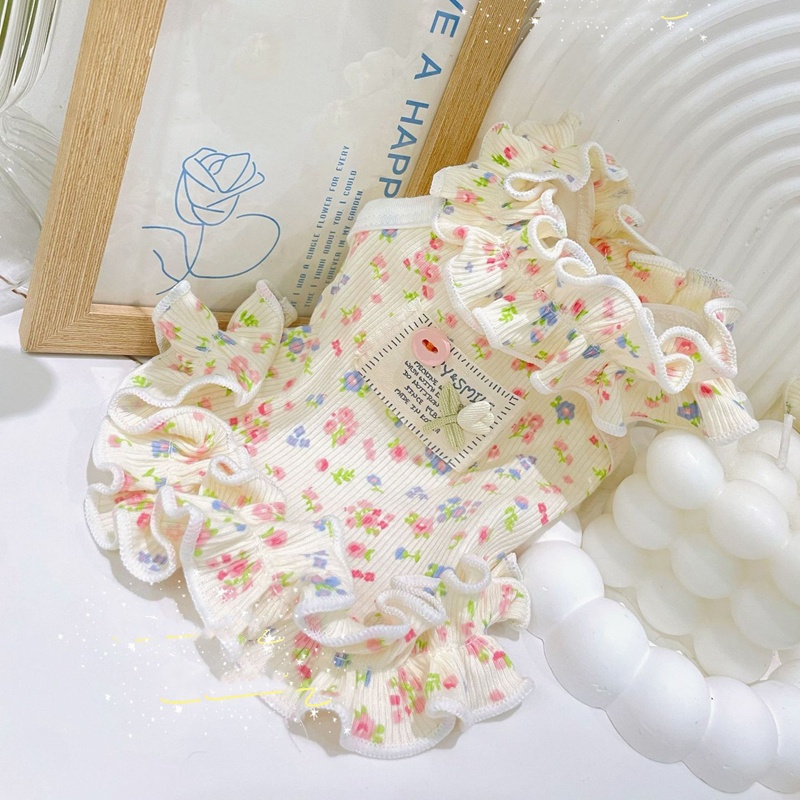 Summer Cat Dog Dresses with Flower Skirt Edge Small Dog Floral Dress Cotton Puppy Clothes Perfect for Chihuahua, Yorkie, Teddy and Small Breeds XXS D4