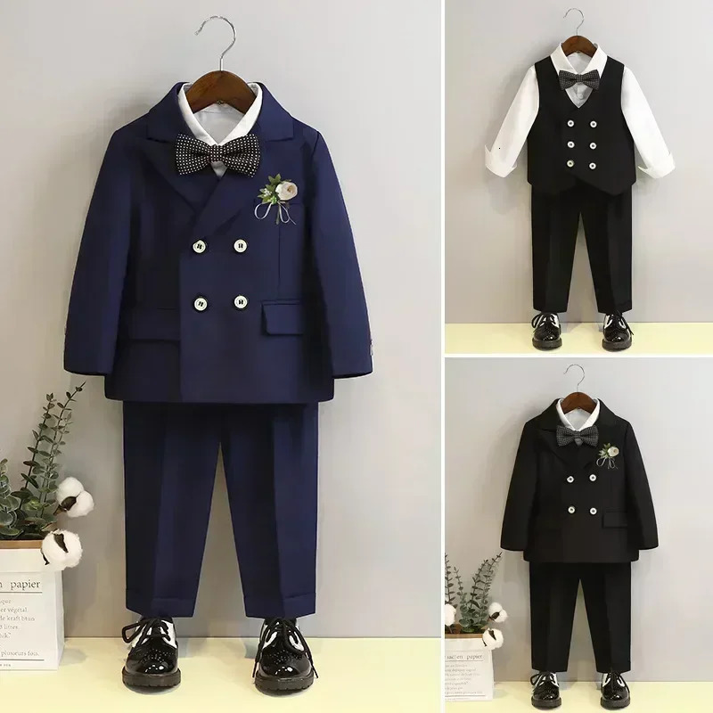 Boys Wedding Suits Fashion Double Breasted Black Formal Child Piano Performance Outfits 2-12 Y Toddler Birthday Party Blazer Set 250219