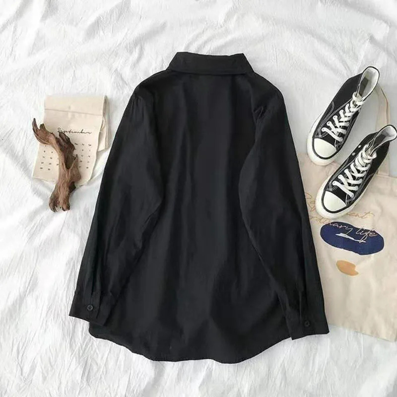 Black White Casual Shirt Women JK Preppy Style Long Sleeve School Shirts Girl Harajuku Loose Turn Down Collar Button Up Blouses 250219