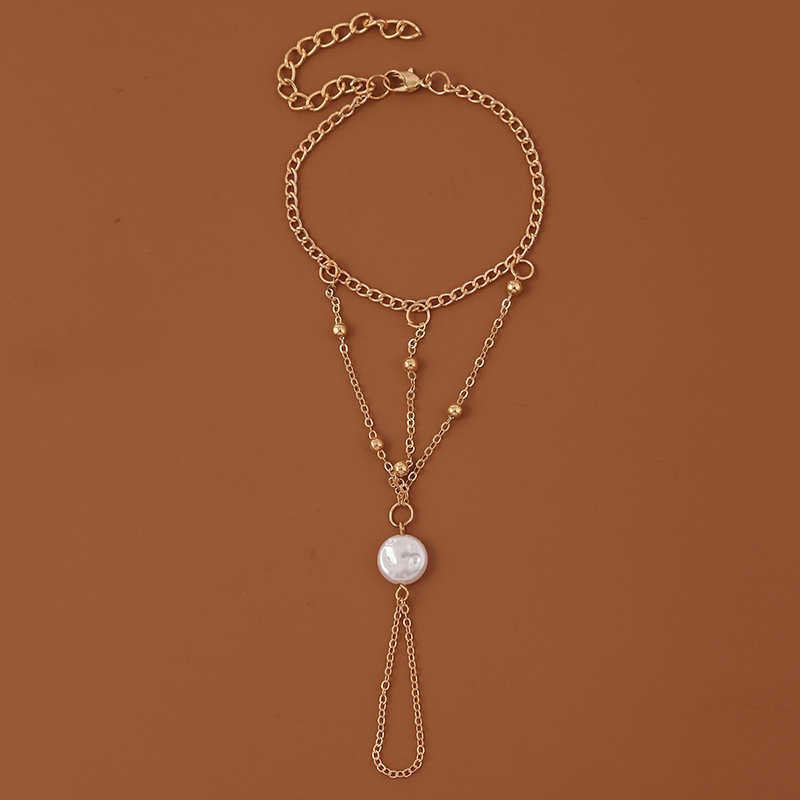 Charm Bracelets Beach minimalist and exaggerated pearl multi-layer finger chain womens bohemian trendy metal chain bracelet H25220