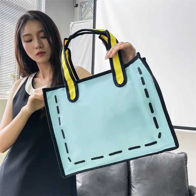 Womens handbag cartoon style nylon bucket casual zipper soft high-capacity shoulder bag shopping bag street style Z250219