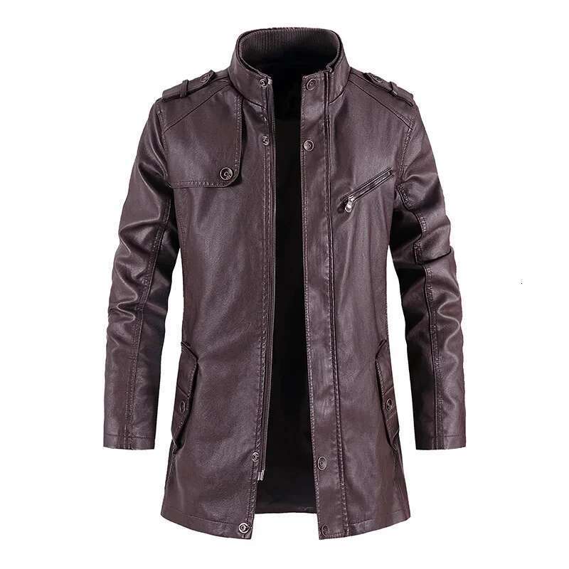 Men's thin leather biker jacket, long coat, warm outdoor clothing, casual fashion, vintage clothing, new, optics, smile, winter