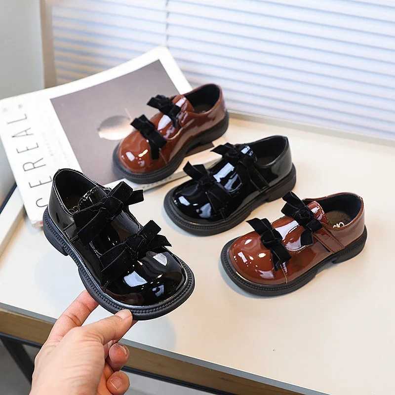 Children Black Mary Jane Shoes Glossy PU Girls Causal Leather Shoes with Bowknot New Sweet Kids Princess School Uniform Shoes X250220