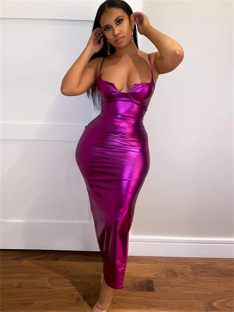 Weird Puss Neon Purple Nightclub Sundress Women Backless Sleeveless Dress Skinny Side Split Sexy Party Vacation Stretchy Outfits 250219