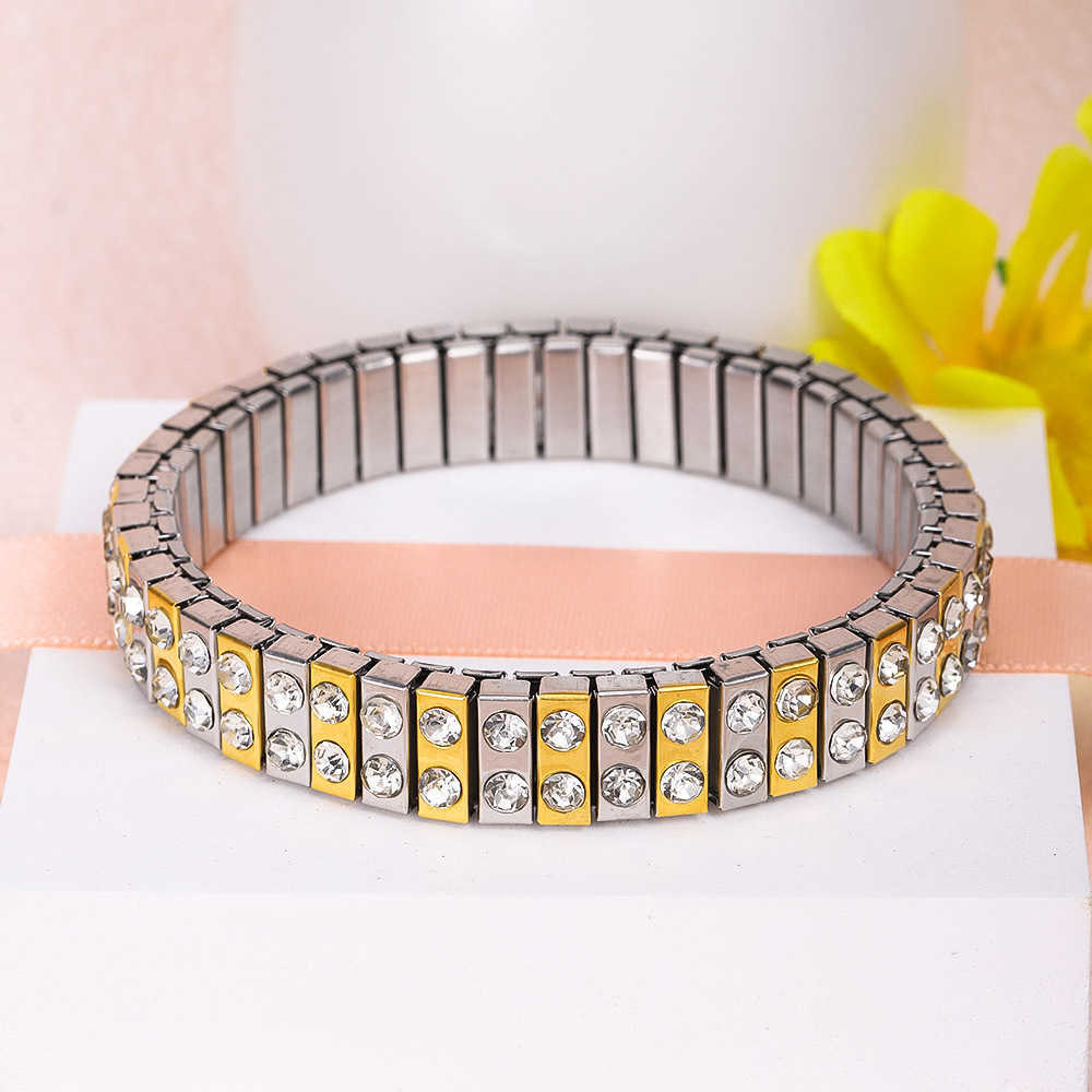 Charm Bracelets Summer girls stainless steel diamond studded elastic bracelet niche and high-end titanium steel non fading bracelet H25220
