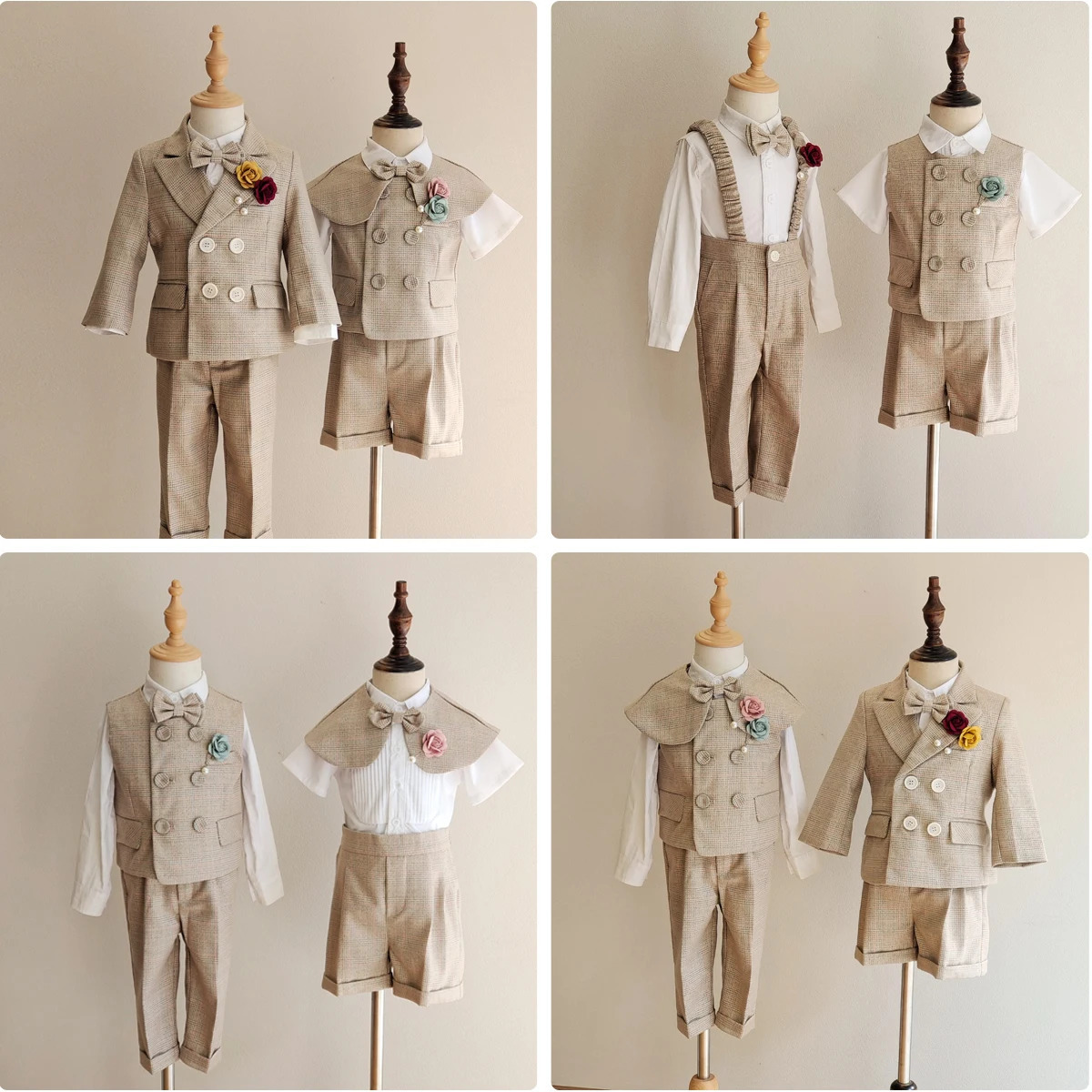 Boys Formal Plaid Suit khaki Baby Daptism Dress Set Child Wedding Birthday Party Pography Costume Kids Clothes High quality 250219