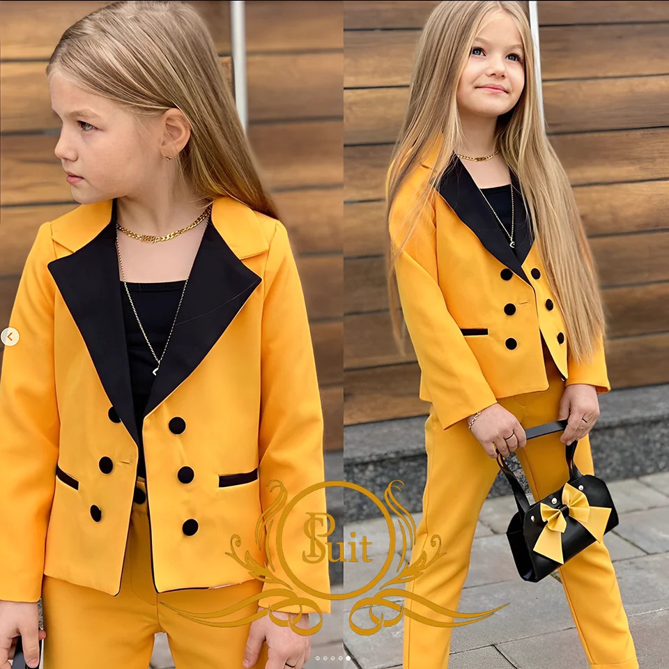 Girls Blazer Double Breasted Lapel Suits Fashion Kids JacketsPants Set Loose Formal Teenage Casual Outfit 250219
