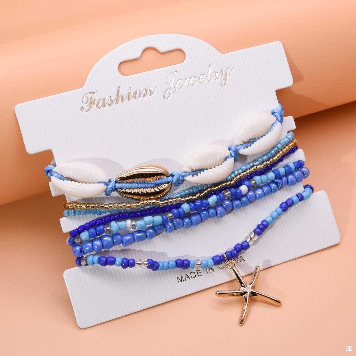 Charm Bracelets Bohemian Beach Style Bracelet Set Summer Dopamine Sea Star Rice Bead Shell Hand Rope Six Piece Set for Women H25220