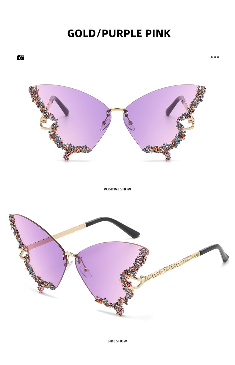 2025 new butterfly shaped diamond studded sunglasses for women's fashion personality exaggerated sunglasses European and American internet celebr