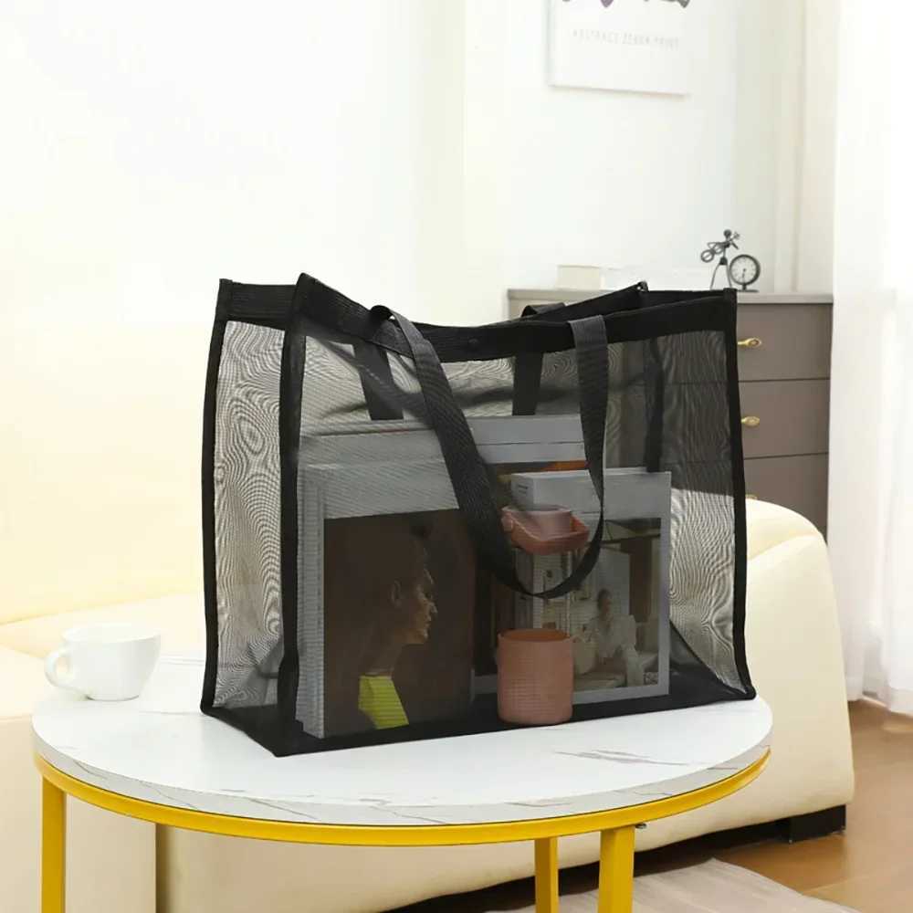 Mesh Shopping Bag Transparent Tote Bags Travel Storage Handbag Women Wallets Organizer Grid Package Rose Gold Printing Series Z250219
