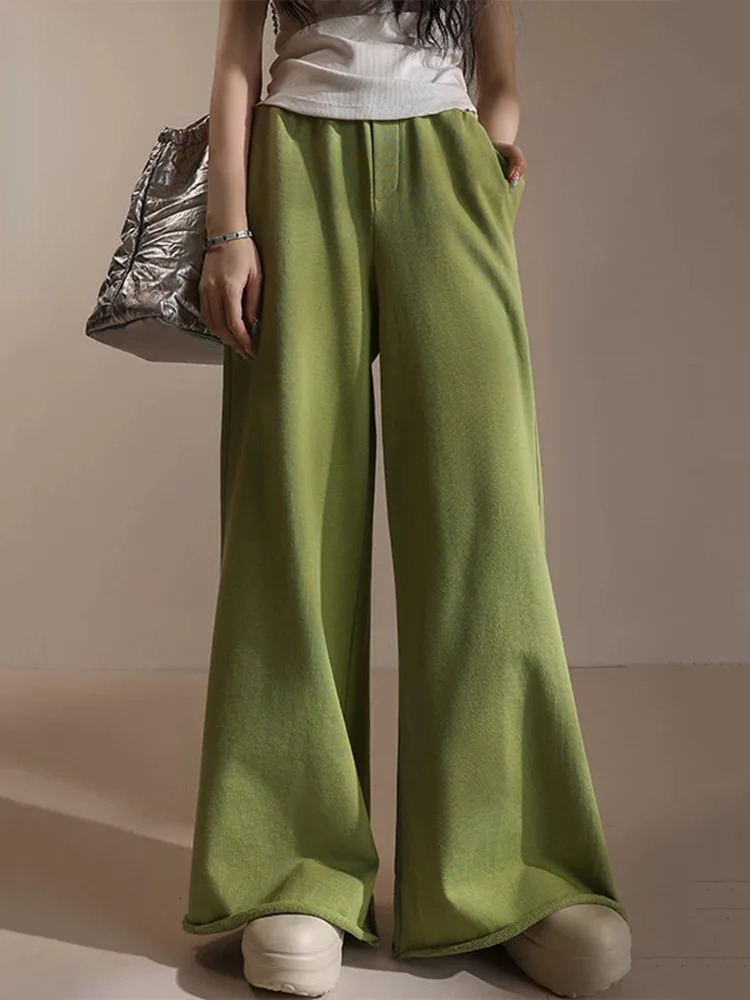 Women's Pure Cotton Wide Leg Pants For Women High Waist Pockets Design Solid Color Casual Trousers Female 26Z1185