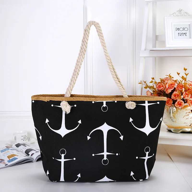 Womens Canvas Handbag Large Capacity Travel Shopping Anchor Print Casual Female Shoulder Beach Tote Bag Portable ECO 2021 New Z250219
