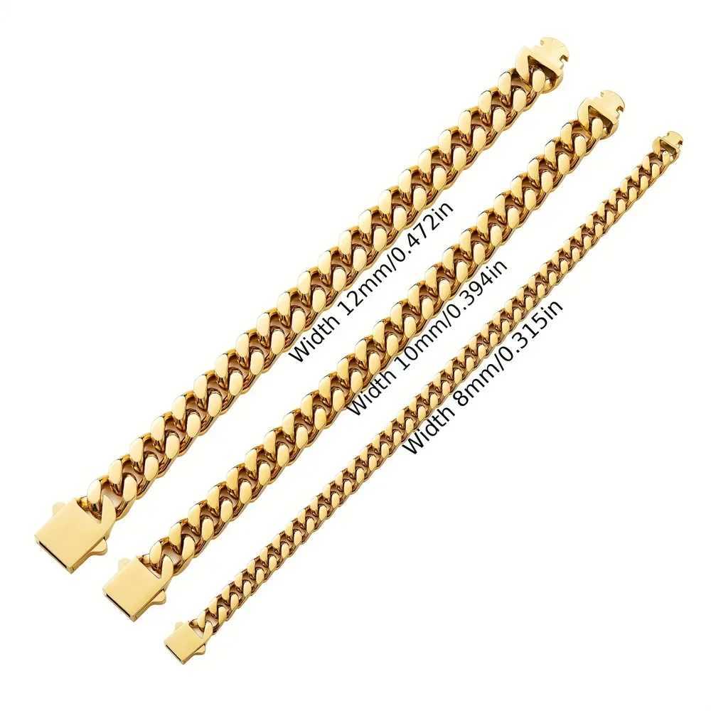 316 Stainl Steel Plated 18k Gold Fashion 8.10.12mm Encrypted Cuban Chain Miami R Hip Hop Mens Bracelet AccoryXJ250219