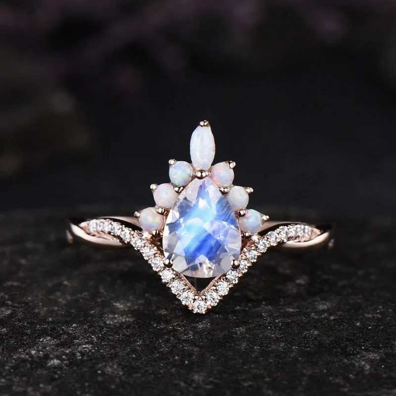 European and new fashionable colorf jewelry inlaid with water droplet gemstone wens double-layer ring X250220