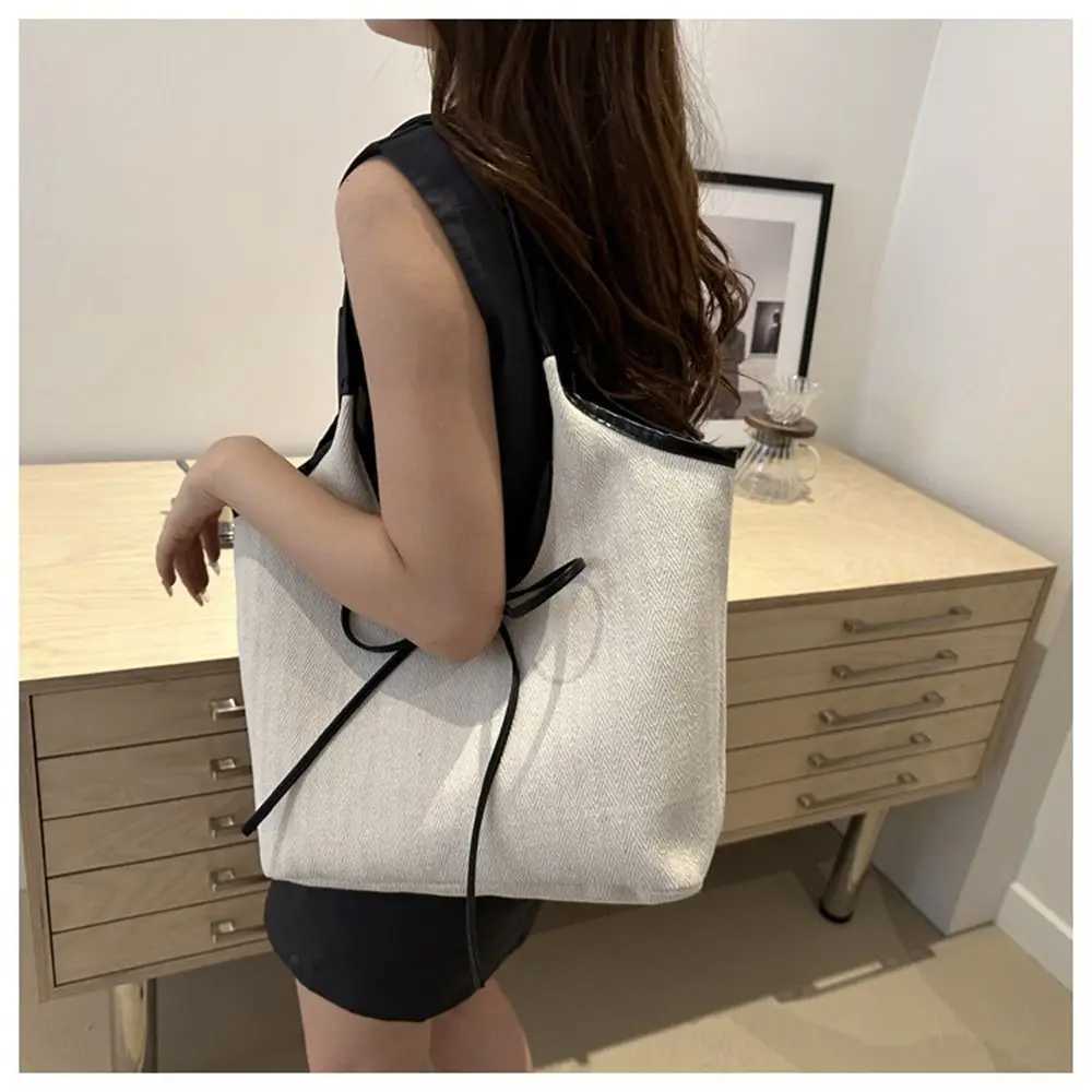 Simple Large Capacity Shoulder Bags Solid Color Portable Big Handbags Canvas Bag for Outdoor TravelC250412