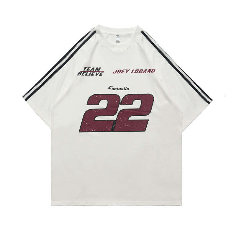 LawFoo summer American racing style pure cotton shoulder striped short sleeved T-shirt for couples