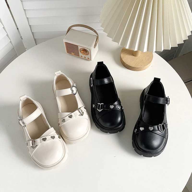 Spring Girls Mary Janes Platform Lolita Shallow Kids Leather Shoes Black Biege Stylish Non-slip Matte Children Flat Shoe 27-36 X250220