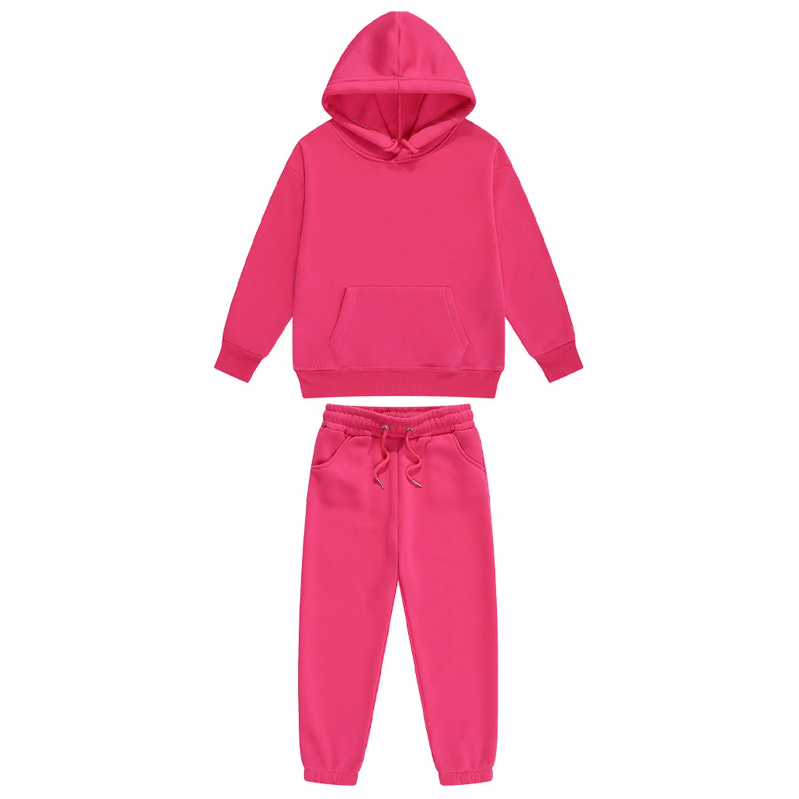 Autumn Kids Boys Girls Solid Color Sport Suit Warm Casual Tracksuit Long Sleeve Drawstring Pullover Hoodie with Sweatpants 250219