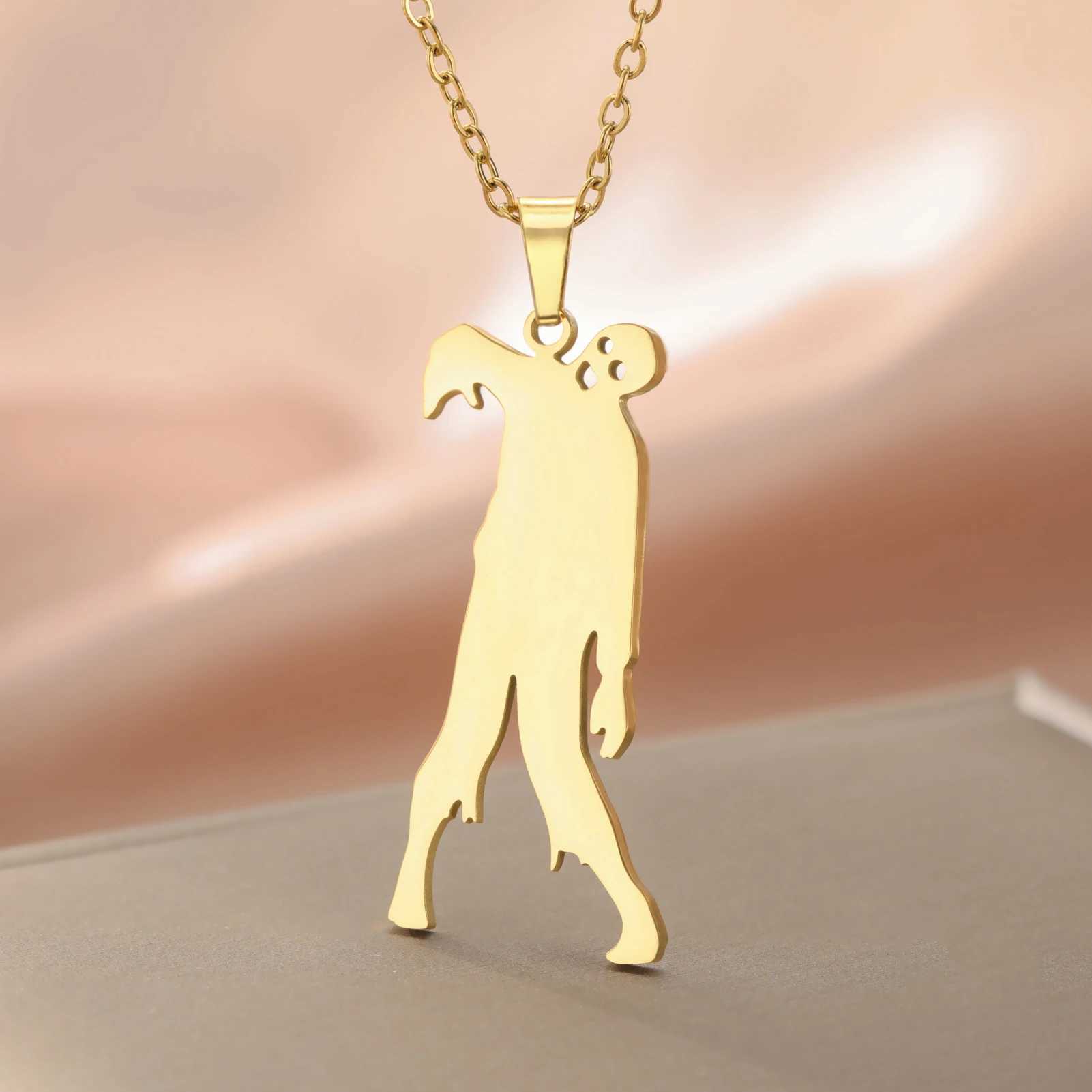 Unift Silhouette Scary Zombie Pendant Necklace for Women Girl Teen Stainl Steel Goth Gothic Horror Jewelry Cosplay Party GiftXJ250219