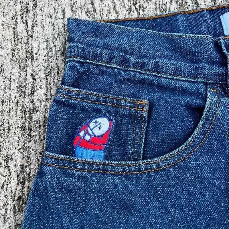 Y2k Pants Baggy Jeans Mens Womens Hip Hop Polar Big Boy Embroidery Jeans Streetwear High Waist Wide Trouser Cargo Pants X250220