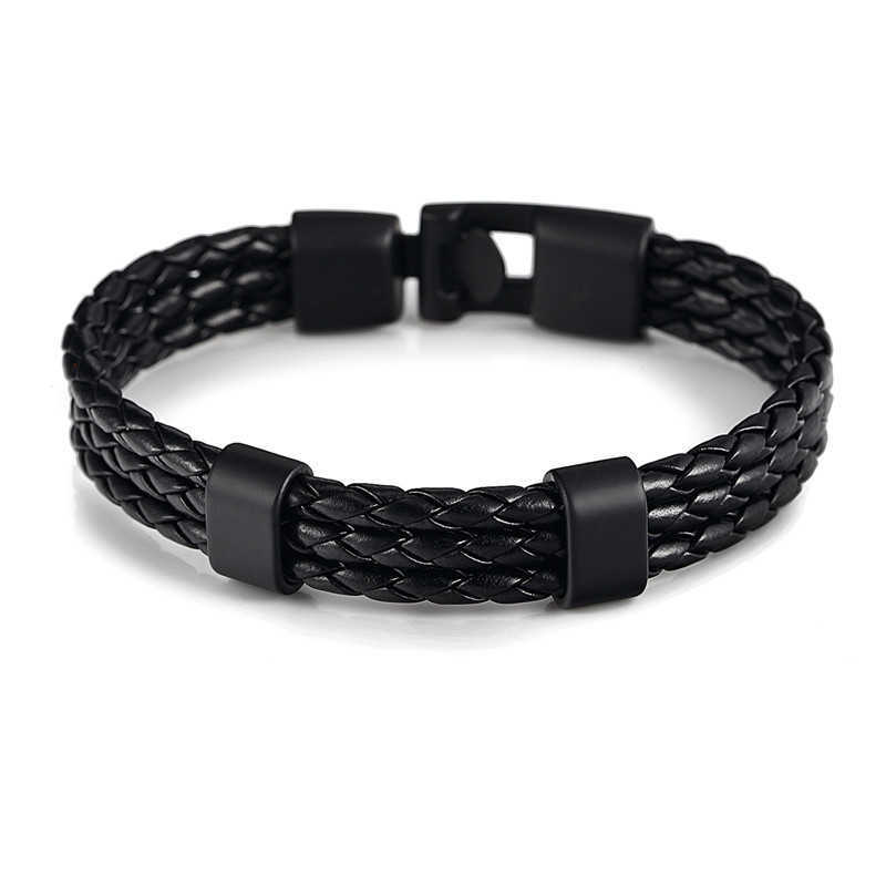 Charm Bracelets Hot selling leather woven bracelet black alloy buckle bracelet student couple bracelet H25220
