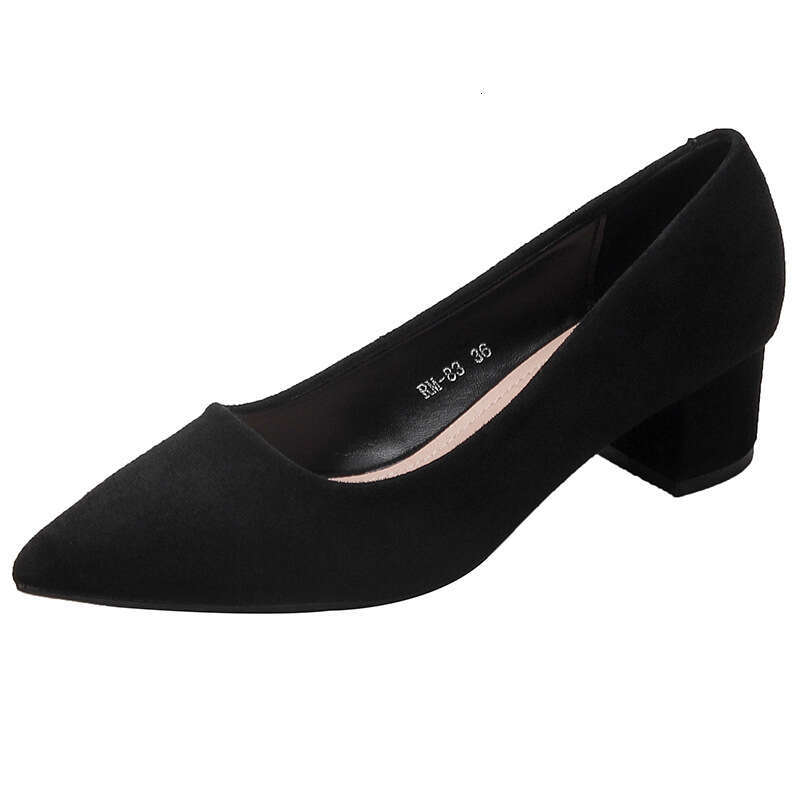 High Heel Civil Servant Interview Black High Female Pointy Long Standing Work Occupation Thick Heel Suede Etiquette Shoes