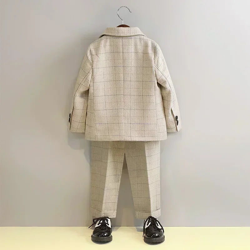Boys Suit for Weddings Autumn Gentleman Plaid Birthday Blazer Set 2 To 12 Y Kids School Uniform Host Chorus Performance Costumes 250219