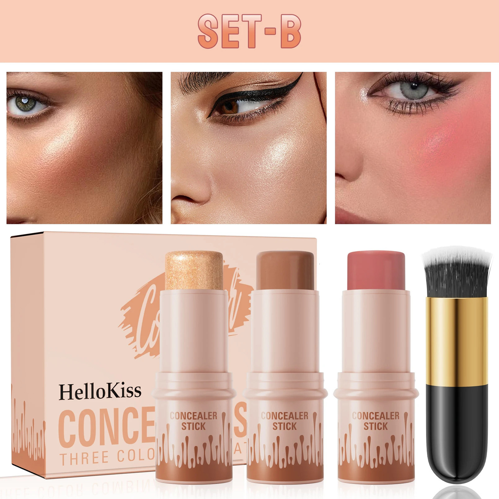 4Pcs Makeup Face Contouring Bronzer Stick Multifunctional Highlighter Silkworm Blusher Rouge Cream Modify Concealer 250214