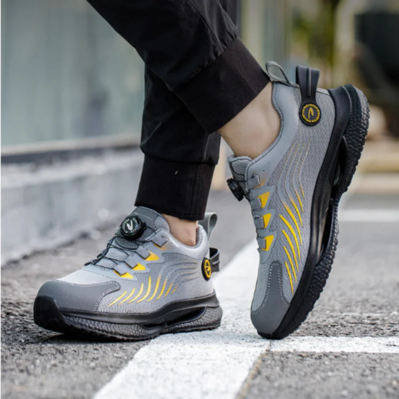 Rotating Button Safety Shoes Men Antismash Antipuncture Work Fashion Sport Security Protective Boots 250219